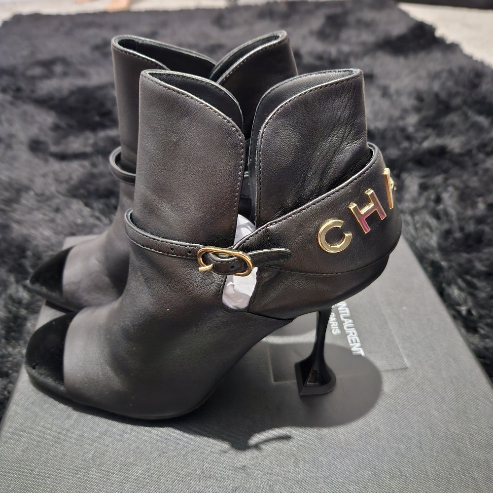 CHANEL Black Ankle Boots with Gold Accents - Picture 1 of 7